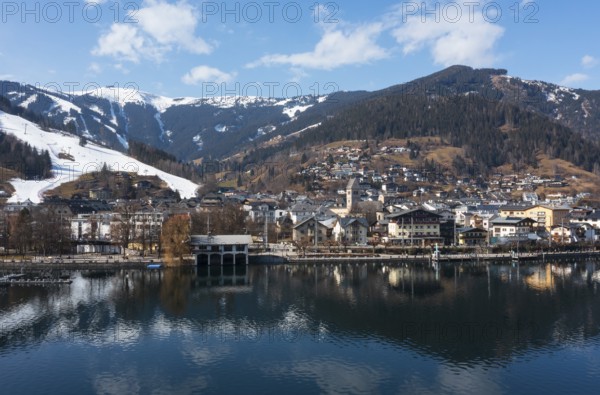 Drone shot, city view, Zell am See, Zeller See, Pinzgau, Land Salzburg, Austria, Europe