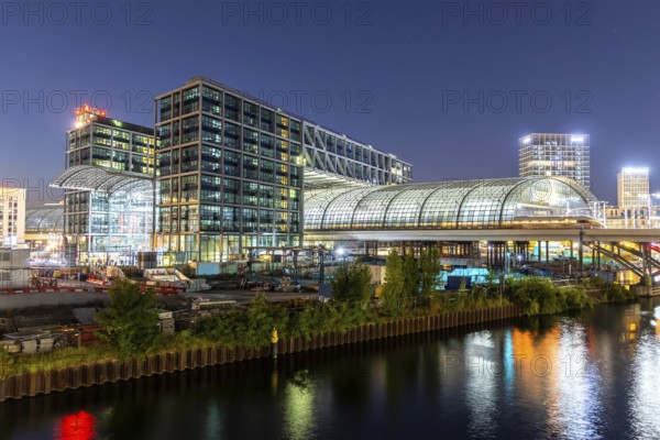 Berlin Central Station of Deutsche Bahn DB at night in Berlin, Germany, Europe