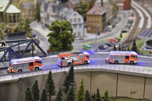 Fire engines at Miniatur Wunderland Hamburg, Germany, Europe