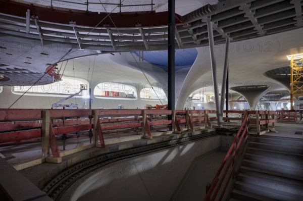 Access from the S-Bahn and light rail, chalice supports in the cathedral, construction site, building material, Stuttgart 21 underground railway project, Stuttgart main station, Stuttgart, Baden-Württemberg, Germany, Europe