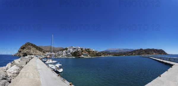 Boats in the harbour of Agia Galini, south coast, Crete, Greece, Europe
