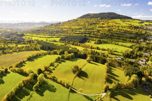 Eastern view of the Pöhlberg from the air, Erzgebirge, Saxony, Germany, Europe
