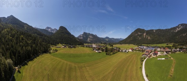 Drone shot, Sankt Martin bei Lofer, Loferer Steinberge, Saalachtal, Pinzgau, Salzburg province, Austria, Europe