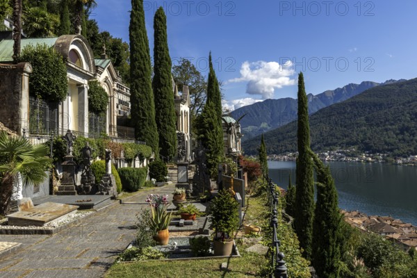 Cemetery, Monumental cemetery, Morcote, Lake Lugano, Lago di Lugano, Canton Ticino, Switzerland, Europe