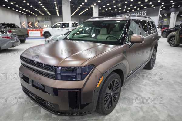 Detroit, Michigan USA - 15 January 2025 - The Hundai Santa Fe hybrid at the 2025 Detroit Auto Show