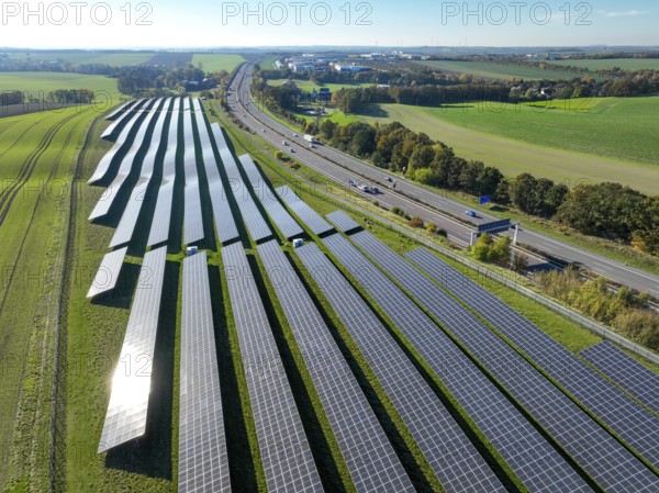 Glauchau, Saxony, Germany, Solar park on the A4 motorway near Glauchau, Europe