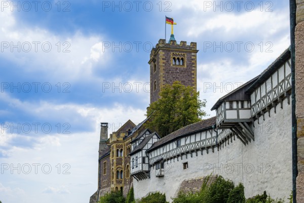 Picturesque view of Wartburg Castle, on the UNESCO World Heritage List since 1999, in Eisenach, Thuringia, Thuringian Forest, Germany, Europe