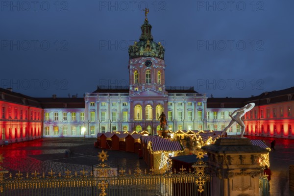 Christmas Market at Charlottenburg Palace, Illuminated Palace, Blue Hour, Charlottenburg, Berlin, Germany, Europe