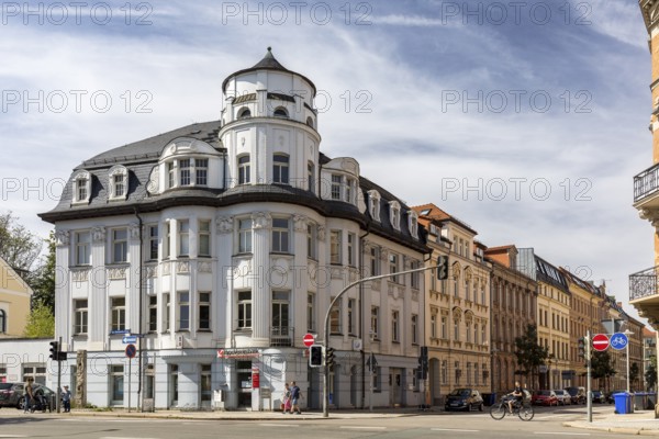 Striking villa with pilasters, semi-circular bay windows and Art Nouveau decorations in the city centre of Zwickau, Saxony, Germany, Europe
