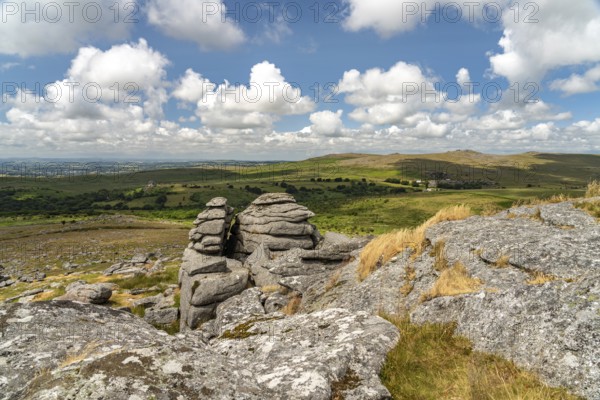 Landscape at the rock formation King's Tor tor in Dartmoor, Devon, England, Great Britain