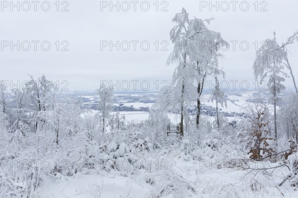 View from Czorneboh to Cunewalde in winter, Upper Lusatia, Saxony, Germany, Europe