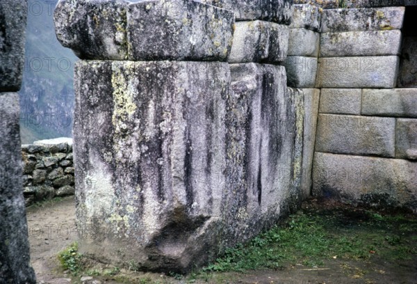Huge stone blocks used in Inca masonry, Machu Picchu, Peru, South America, around 1962, South America