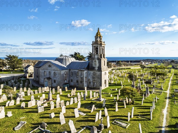 St George's Church and Cemetery froim a drone, Reforne, Portland, Dorset, England, United Kingdom, Europe