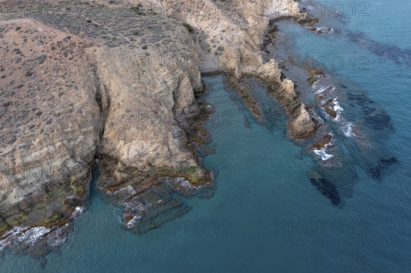 Aerial view, rocky coast, Cabo de Gata-Nijar Natural Park, Almeria, Andalusia, Spain, Europe