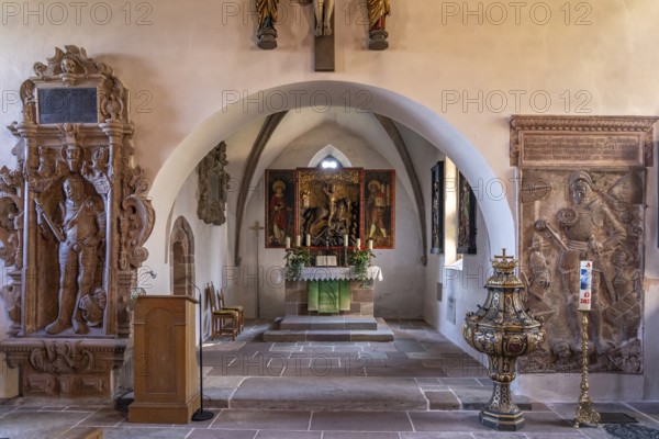 Interior of the fortified church of St George in Kraftshof, Nuremberg, Bavaria, Germany, Europe