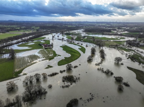 Dorsten, North Rhine-Westphalia, Germany, Flood on the Lippe, river in the Ruhr area, Europe