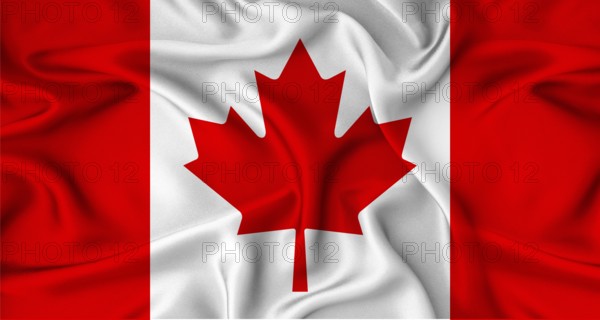 Close up of flag of Canada with cloth texture. Realistic Canada flag waving.