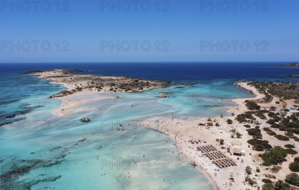 Drone shot, Elafonissi beach, south-west Crete, Crete, Greece, Europe