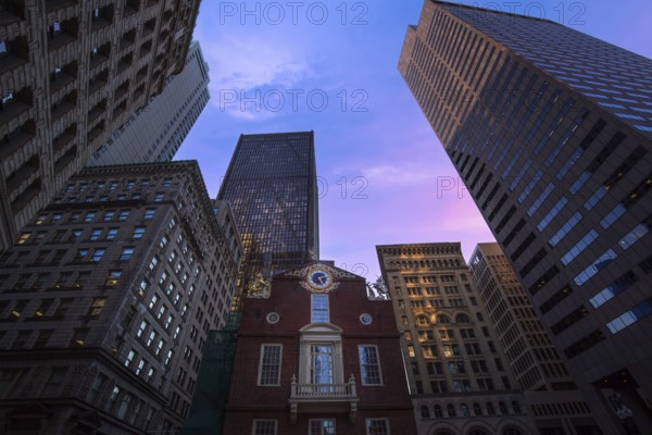 USA, Scenic Boston downtown financial district city skyline and skyscrapers, North America