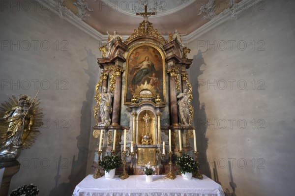 Altar of St Wendilinus Church built between 1766 and 1769, Steinbach, Lower Franconia, Bavaria, Germany, Europe