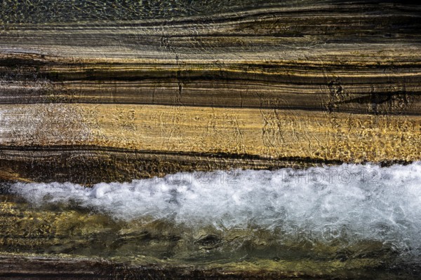 Rocks and foaming water, rock structures, Verzasca River, near Lavertezzo, Verzasca Valley, Valle Verzasca, Canton Ticino, Switzerland, Europe