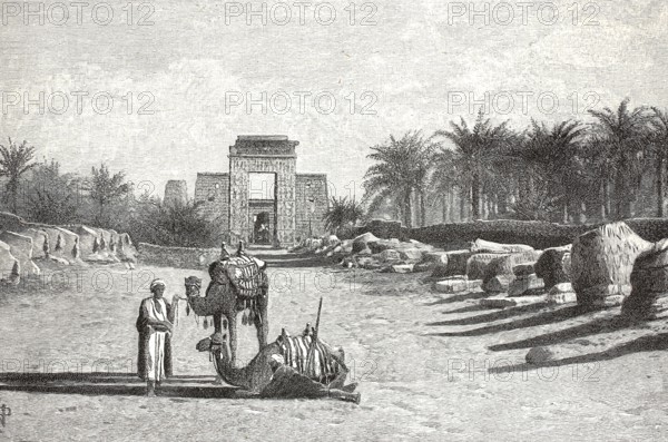 Ram Sphinx Street in front of the temple in Karnak, 1880, Egypt, digital reproduction of an original from the 19th century, historical, Africa