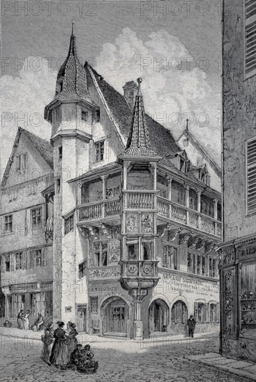 The Pfisterhaus in Colmar around 1880, The house was built in 1537 in the then Free Imperial City of Colmar on behalf of the hatter Ludwig Scherer, Alsace, France, digital reproduction of an original 19th century model, historical, Europe