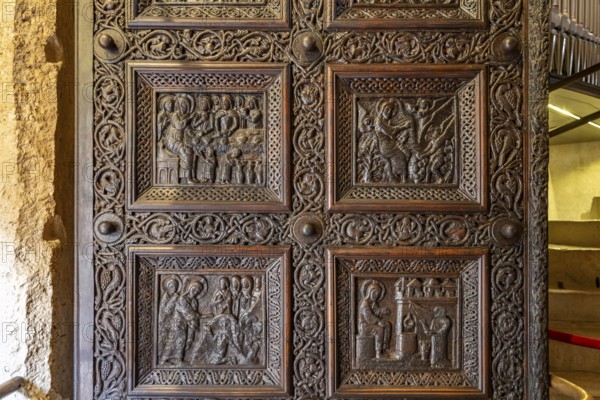 Carved wooden door of the Cathedral of St Domnius in Split, Croatia, Europe