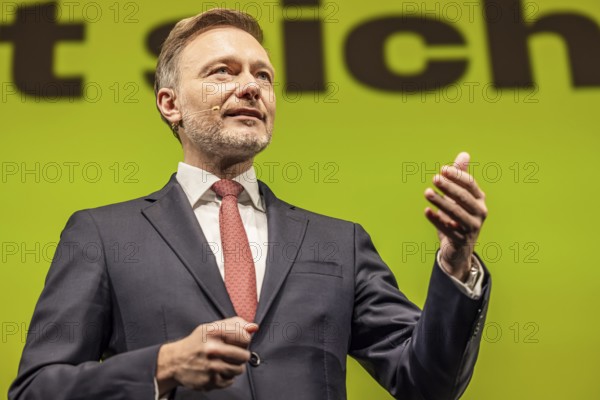 Traditional Epiphany 2025 meeting of the FDP party. The party event is also the start of the election campaign for the 2025 federal elections. Christian Lindner, portrait, MP, Federal Chairman of the FDP, in front of the large poster with the inscription Alles lässt sich ändern. Stuttgart Opera House. Baden-Württemberg, Germany, Europe