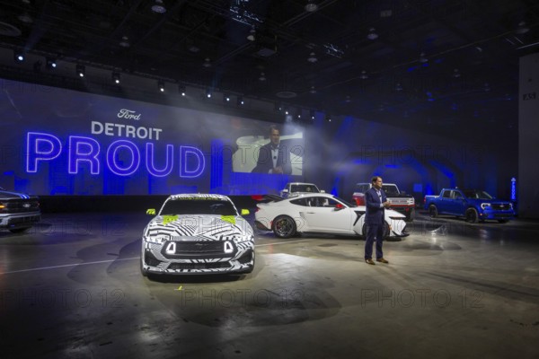 Detroit, Michigan USA - 9 January 2025 - Ford CEO Jim Farley displayed his company's vehicles at the 2025 Detroit Auto Show