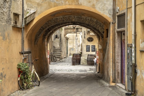 In the historic centre of Finalborgo, Finale Ligure, Riviera di Ponente, Liguria, Italy, Europe