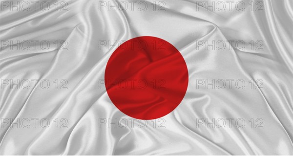 Realistic Japan flag waving. Close up of flag of Japan with cloth texture