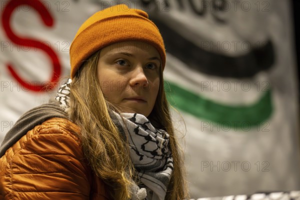 Greta Thunberg taking part in a pro-Palestinian rally on the market square in Mannheim