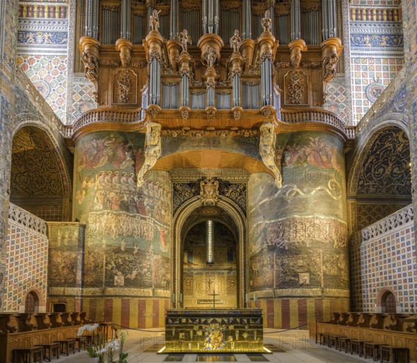 Painting of the Last Judgement and organ in St Cecilia's Cathedral, Albi, Département Tarn, France, Europe