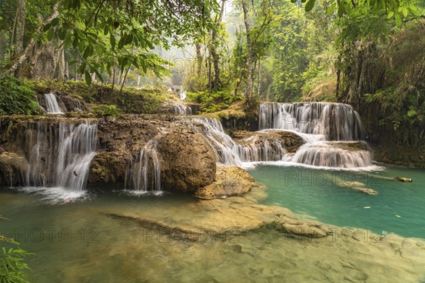 The multi-levelled Kuang Si waterfall near Luang Prabang, Laos, Asia