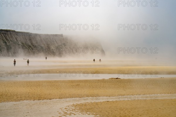 Fog on Cran d'Escalles beach on the Côte d'Opale or Opal Coast in Escalles, France, Europe