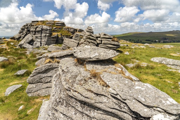 Landscape at the rock formation King's Tor tor in Dartmoor, Devon, England, Great Britain