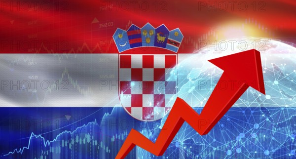 Global financial growth with Croatian flag. Financial growth with Croatian flag on economic background