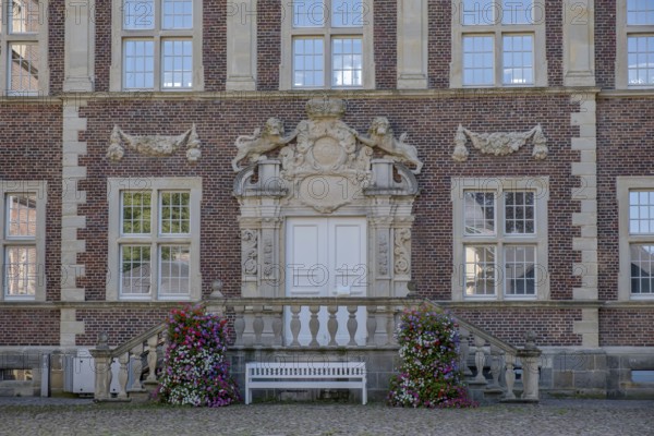 Ahaus Baroque and moated castle, today the seat of the Ahaus Technical Academy, main entrance, inner courtyard, Ahaus, Münsterland, North Rhine-Westphalia, Germany, Europe