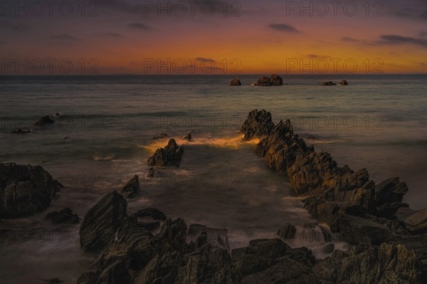 Sunset at Aguilar Beach, Costa Verde Asturias, Spain, Europe