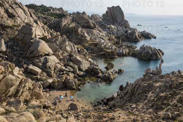 Bizarre and huge granite rocks by the sea, Spiaggia Cala Francese, Capo Testa, near Santa Teresa di Gallura, Sardinia, Italy, Europe