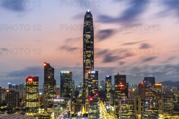 Skyline with skyscrapers city centre Futian district at night in Shenzhen, China, Asia