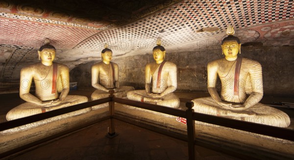 Seated Buddha statues in the Dambulla cave temple, Dambulla, Central Province, Sri Lanka, Asia
