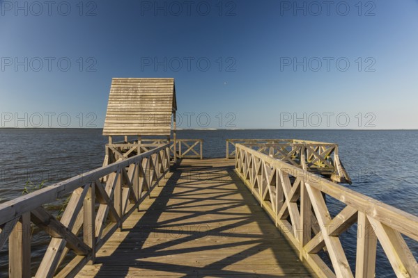 Slowinski National Park is a national park in Pomeranian Voivodeship, northern Poland. A pier at the Lebsko lake