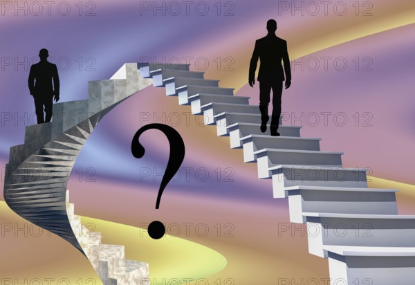 Symbolic image, right path, path is the goal, questionable direction, where does time go, course of the year, mysticism, time of experience, question mark, existence, lifetime, labyrinth, growth, downturn, philosophy of temporality