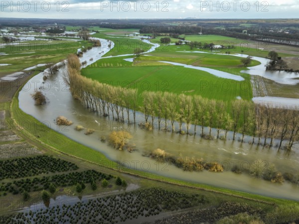 Hünxe, North Rhine-Westphalia, Germany, Flood on the Lippe, river in the Ruhr region, Europe