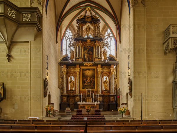 Nave and high altar, interior photograph of the Severikirche in Erfurt, Thuringia, Germany, for editorial use only, Europe