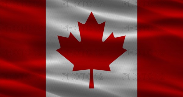 Canada flag with fabric texture waving. Close up of flag of Canada with cloth texture.