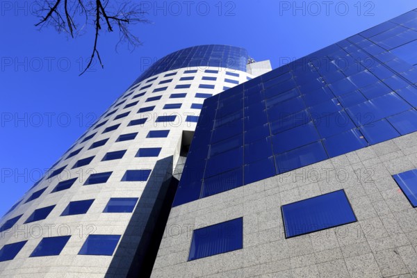In the centre, office building, bank building, modern building of BCR Bank, Banca Comerciala Româna S.A., Bucharest, Romania, Europe