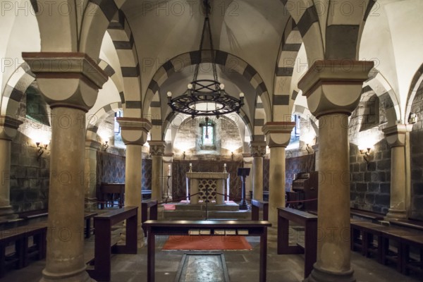 Interior view, crypt, Romanesque monastery church, Maria Laach Benedictine Abbey, Eifel, Rhineland-Palatinate, Germany, Europe